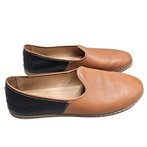 Charix Leather Camel Black Slip On Loafer Flats Tan Black‎ Stitch Womens 11 43